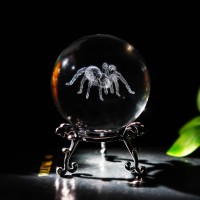 Hdcrystalgifts 2 Inches 3D Spider Crystal Decorative Ball With Stand 3D Laser Engraved Animal Figurine Glass Full Sphere Table