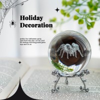 Hdcrystalgifts 2 Inches 3D Spider Crystal Decorative Ball With Stand 3D Laser Engraved Animal Figurine Glass Full Sphere Table