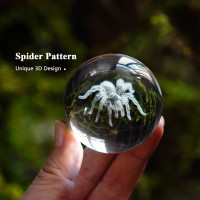 Hdcrystalgifts 2 Inches 3D Spider Crystal Decorative Ball With Stand 3D Laser Engraved Animal Figurine Glass Full Sphere Table