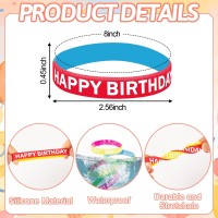 Junebrushs 64Pcs Happy Birthday Rubber Bracelets Bulk Colored Rubber Silicone Wristbands For Students Teachers Classroom Reward