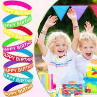 Junebrushs 64Pcs Happy Birthday Rubber Bracelets Bulk Colored Rubber Silicone Wristbands For Students Teachers Classroom Reward