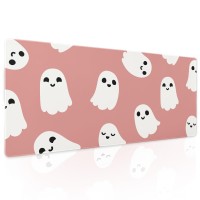 Halloween Cute Ghost Mouse Pad Kawaii Cartoon Spooky Funny Spirit Extended Desk Mat Nonslip Rubber Base Stitched Edge Large Xl