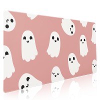 Halloween Cute Ghost Mouse Pad Kawaii Cartoon Spooky Funny Spirit Extended Desk Mat Nonslip Rubber Base Stitched Edge Large Xxl