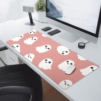 Halloween Cute Ghost Mouse Pad Kawaii Cartoon Spooky Funny Spirit Extended Desk Mat Nonslip Rubber Base Stitched Edge Large Xxl