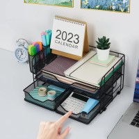 Ecolovi Computer Monitor Stand With 2 Pen Holders And Drawers Desk Drawer Organizer Tray For Workspace Office Supplies Desk Or