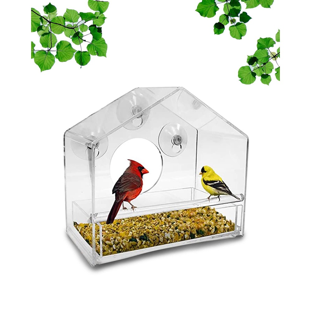 Nature Gear Window Bird Feeder Refillable Sliding Tray Weather Proof Snow And Squirrel Resistant Drains Rain Water See