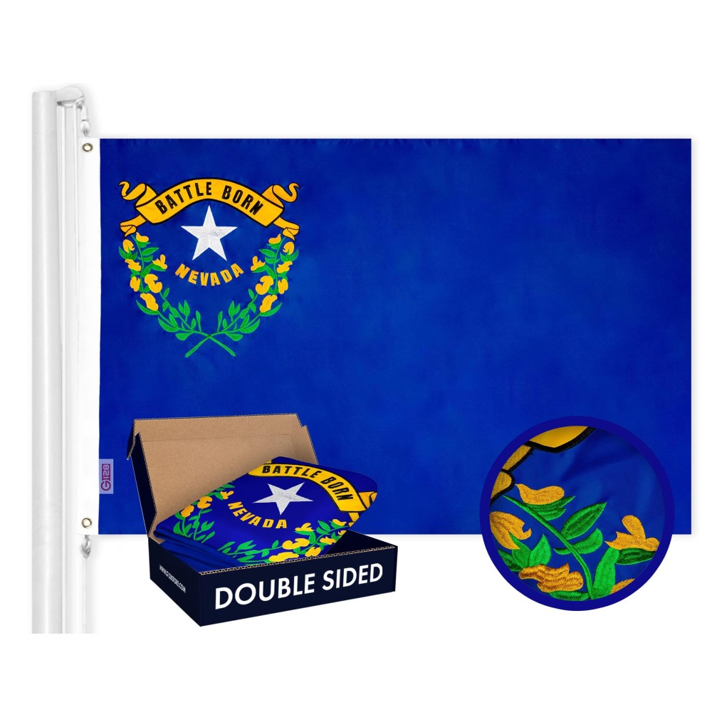 G128 Nevada State Flag 3X5 Ft Double Toughweave Series Double Sided Embroidered 210D Polyester Embroidered Design Indooroutd