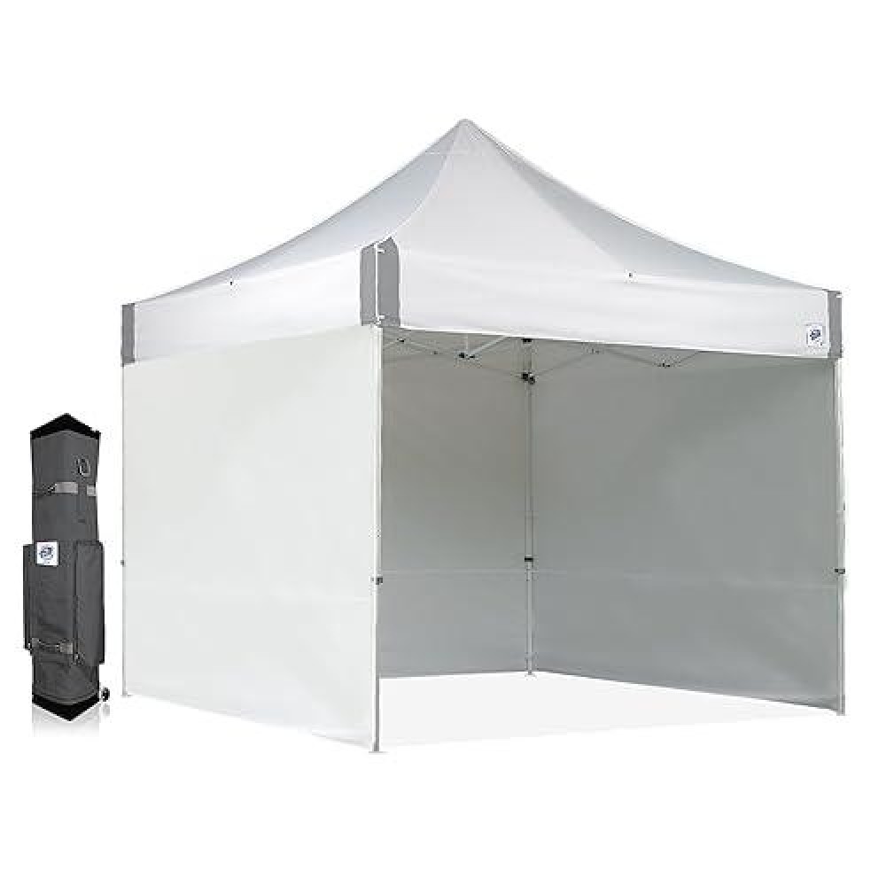 Ez Up Es100S Instant Commercial Pop Up Canopy Tent 10 X 10 With 3 Sidewalls 1 Midzip Sidewall And Widetrax Roller Bag Wh