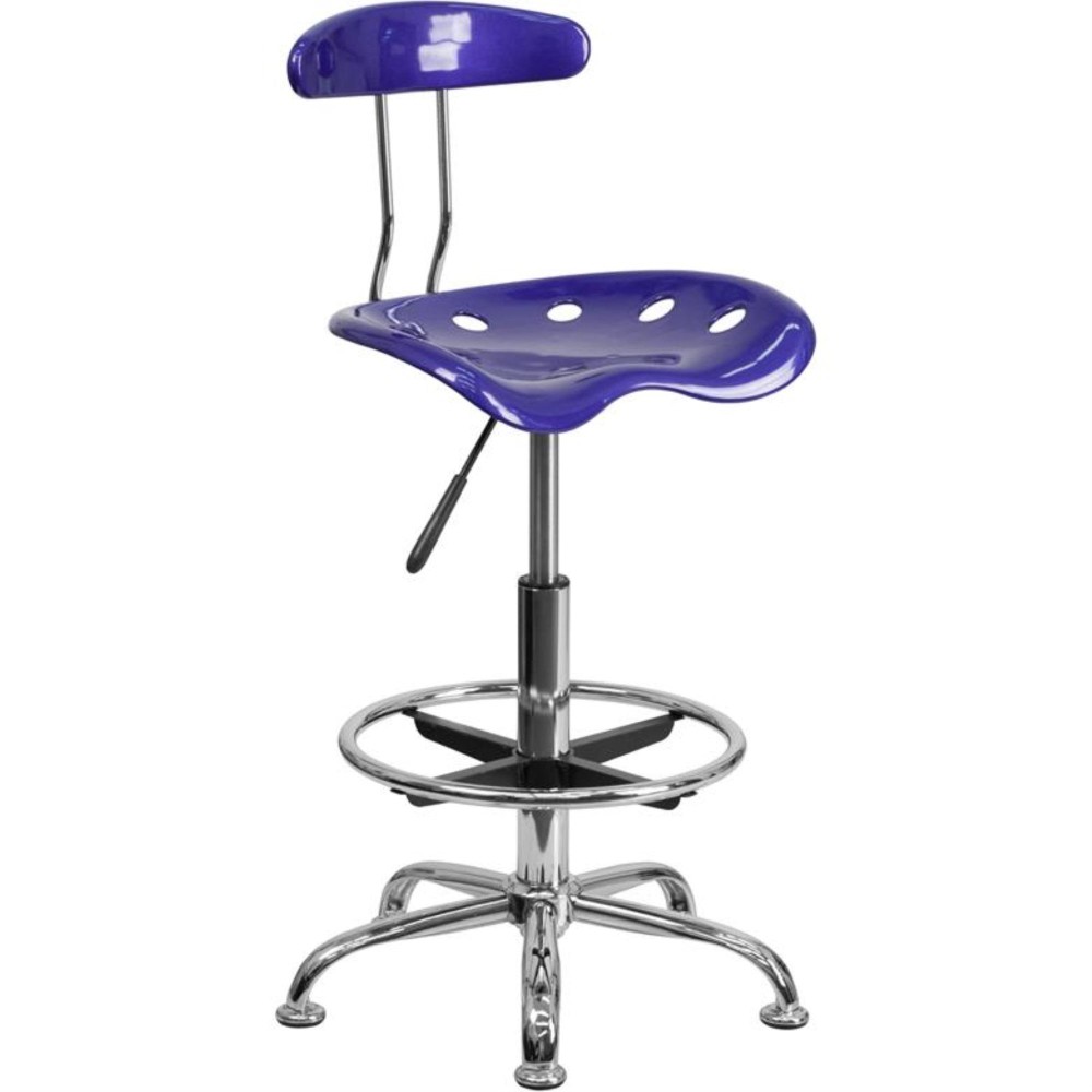 Vibrant Deep Blue and Chrome Drafting Stool with Tractor Seat