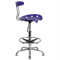 Vibrant Deep Blue and Chrome Drafting Stool with Tractor Seat