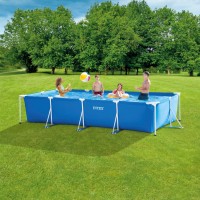 Intex 1475 X 86 X 33 Rectangular Frame Above Ground Outdoor Backyard Swimming Pool With Flow Control Valve For Quick Drain