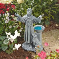 Design Toscano Je14106 Francis Of Assisi Blessing Religious Garden Decor Statue Bath Bird Feeder 12 Inches Wide 19 Inches Tall