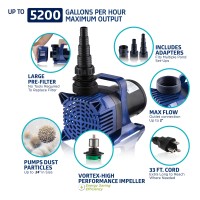 Alpine Corporation 5200 Gph Submersible Water Pump With 33 Ft Cord And Adapters For Ponds Fountains Waterfalls And Water Circ