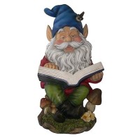 Alpine Corporation 14 Tall Outdoor Garden Gnome Reading A Book Yard Statue Decoration