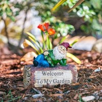 Alpine Corporation 9 Tall Outdoor Garden Gnome And Welcome Sign Yard Statue Decoration Multicolor