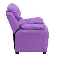 Deluxe Padded Contemporary Lavender Vinyl Kids Recliner with Storage Arms