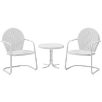 Crosley Furniture Ko10004Wh Griffith 3-Piece Retro Metal Outdoor Seating Set With Table And 2 Chairs, White