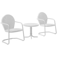 Crosley Furniture Ko10004Wh Griffith 3-Piece Retro Metal Outdoor Seating Set With Table And 2 Chairs, White