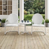 Crosley Furniture Ko10004Wh Griffith 3-Piece Retro Metal Outdoor Seating Set With Table And 2 Chairs, White