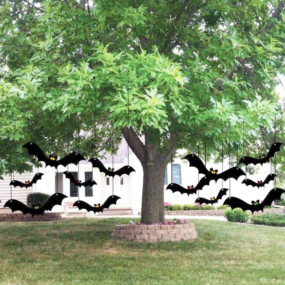 Victorystore Outdoor Hanging Bat Halloween Yard Decorations Set Of 12 Waterproof Plastic Hanging Halloween Decorations Made