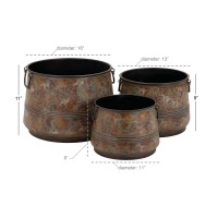 Deco 79 Metal Indoor Outdoor Planter Distressed Bucket Style Small Planter Pot With Side Ring Handles Set Of 3 Planters 16 1