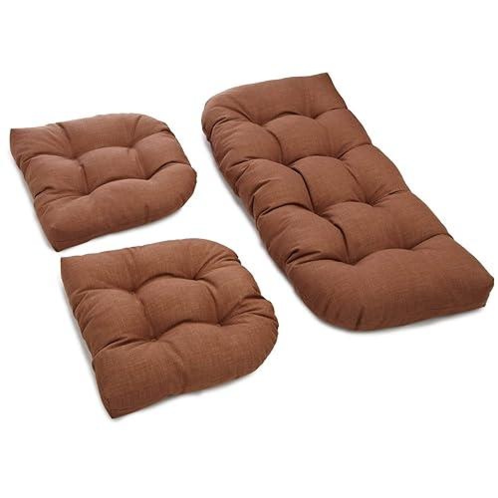 Blazing Needles Indoor/Outdoor Rounded Back Settee Cushion Set, Mocha 3 Count