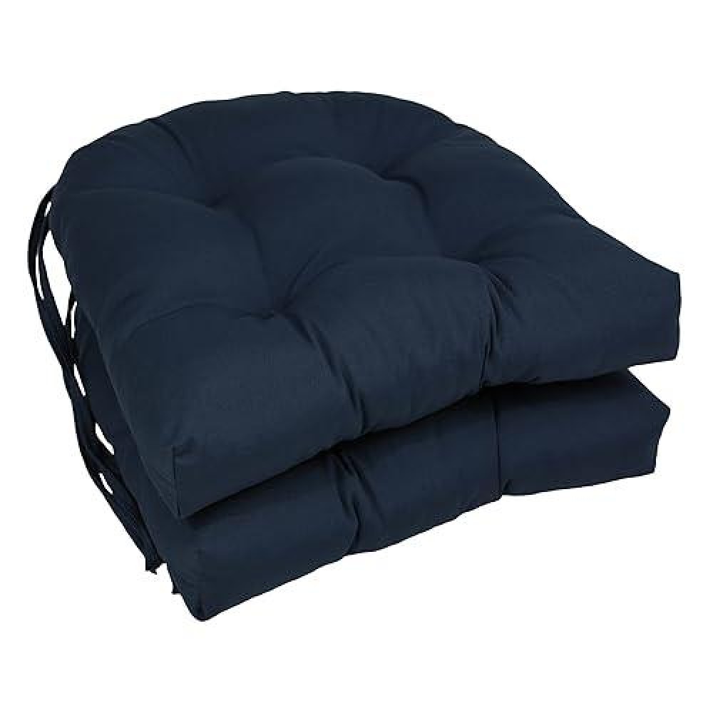 Blazing Needles 16-Inch Twill Rounded Back Chair Cushion, 2 Count (Pack Of 1), Navy