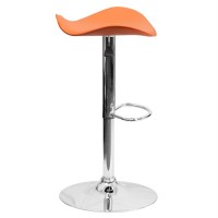 Contemporary Orange Vinyl Adjustable Height Barstool with Wavy Seat and Chrome Base