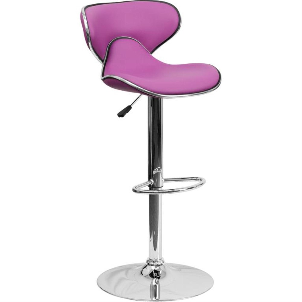 Contemporary Cozy MidBack Purple Vinyl Adjustable Height Barstool with Chrome Base