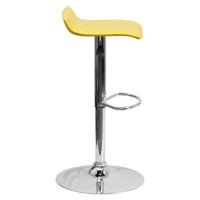 Contemporary Yellow Vinyl Adjustable Height Barstool with Solid Wave Seat and Chrome Base