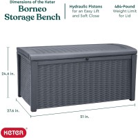 Keter Borneo 110 Gallon Weatherproof Plastic Backyard Patio Storage Deck Box Outdoor Cushion Furniture Toy And Garden Organiz