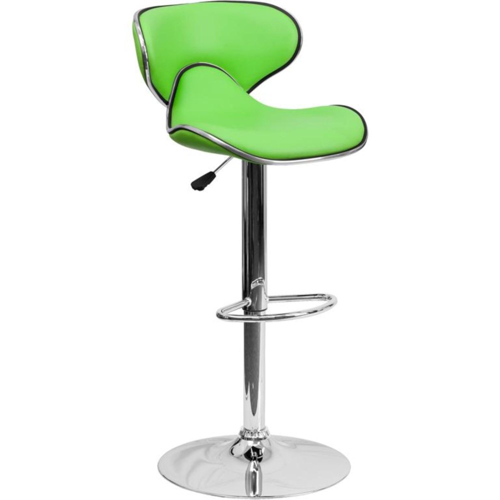 Contemporary Cozy MidBack Green Vinyl Adjustable Height Barstool with Chrome Base