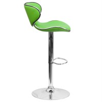 Contemporary Cozy MidBack Green Vinyl Adjustable Height Barstool with Chrome Base