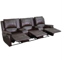 Allure Series 3Seat Reclining Pillow Back Brown LeatherSoft Theater Seating Unit with Cup Holders