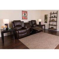 Allure Series 3Seat Reclining Pillow Back Brown LeatherSoft Theater Seating Unit with Cup Holders