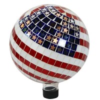 Alpine Corporation 10 Diameter Indooroutdoor Glass Mosaic Gazing Globe Yard Decoration Patriotic Design