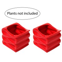 Mygift 4Inch Red Ceramic Indoor Small Plant Pot Mini Modern Decorative Planters With Candy Ribbon Design Set Of 2