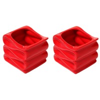 Mygift 4Inch Red Ceramic Indoor Small Plant Pot Mini Modern Decorative Planters With Candy Ribbon Design Set Of 2