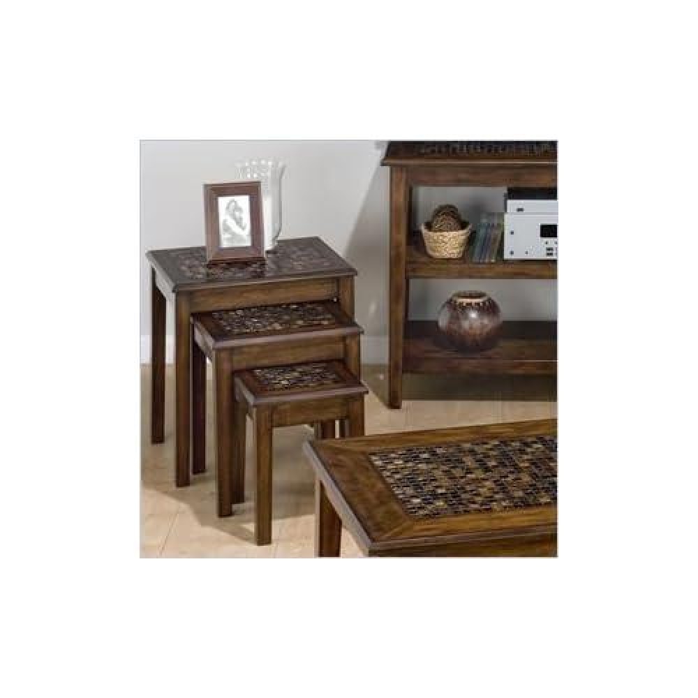 Baroque Nesting Chairside Table With Mosaic Tile Inlay In Brown