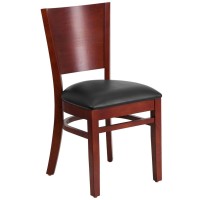 Lacey Series Solid Back Mahogany Wood Restaurant Chair Black Vinyl Seat