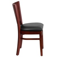 Lacey Series Solid Back Mahogany Wood Restaurant Chair Black Vinyl Seat