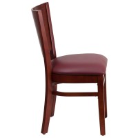 Lacey Series Solid Back Mahogany Wood Restaurant Chair Burgundy Vinyl Seat