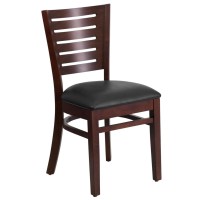 Darby Series Slat Back Walnut Wood Restaurant Chair Black Vinyl Seat