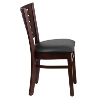 Darby Series Slat Back Walnut Wood Restaurant Chair Black Vinyl Seat