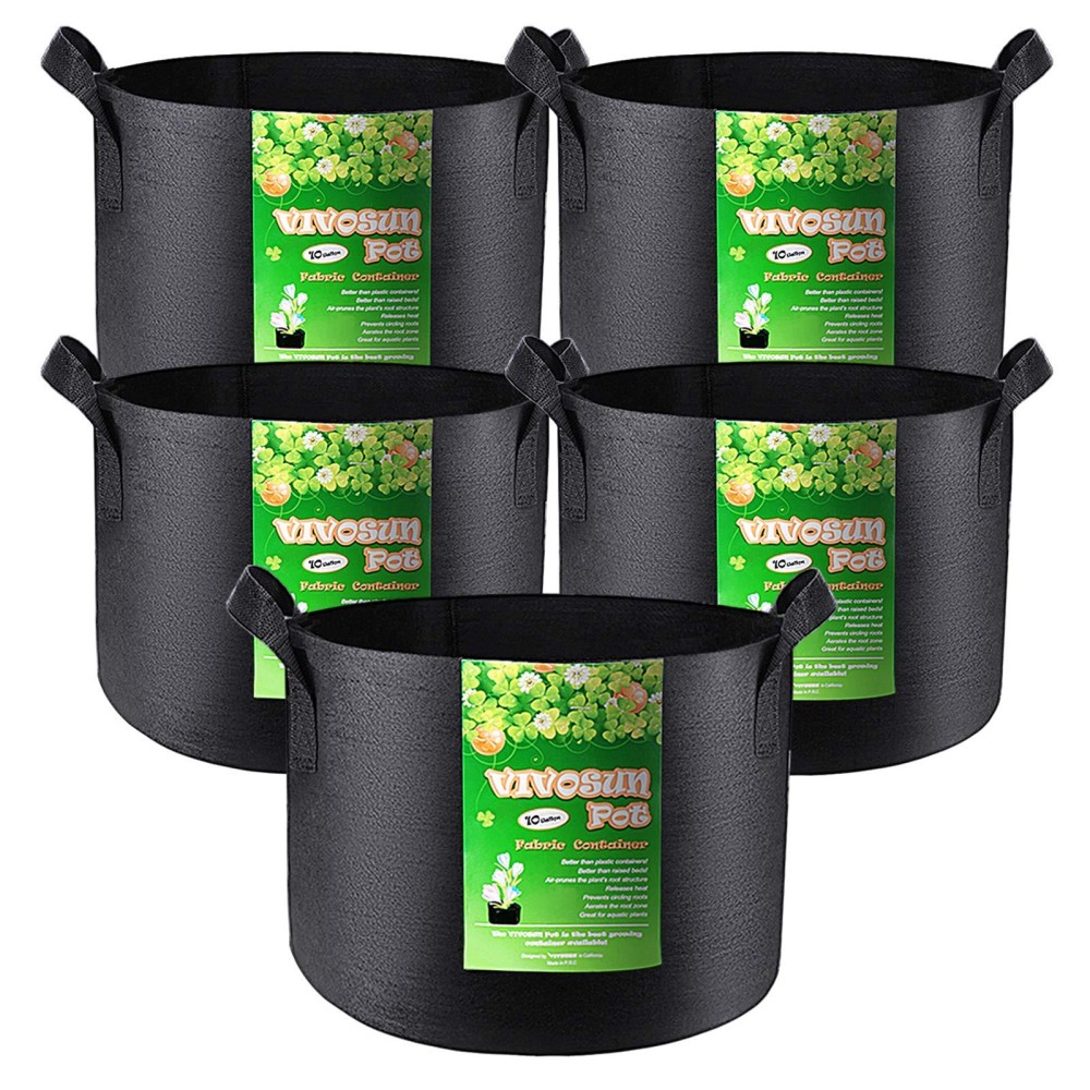 Vivosun 5Pack 10 Gallon Plant Grow Bags Heavy Duty Thickened Nonwoven Fabric Pots With Handles