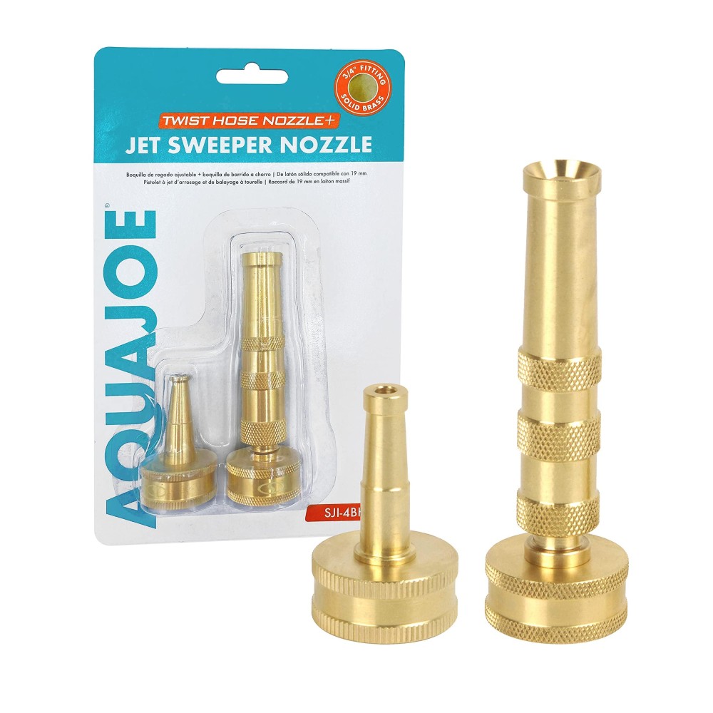 Aqua Joe Sji4Bhnc Ultimate Solid Brass Heavy Duty Indestructible Series Adjustable Twist Nozzle And Bonus Jet Sweeper Nozzle