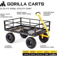 Gorilla Carts Gor1400Com Steel Utility Garden Cart Heavyduty Convertible 2In1 Handle And Removable Sides 12 Cu Ft 1400 Lb