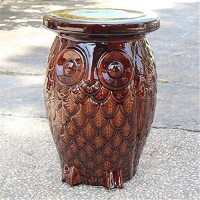 International Caravan Furniture Piece Brown Wise Old Owl Ceramic Garden Stool