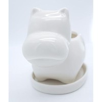 Gelive White Hippo Planter Mini Ceramic Succulent Plant Pot With Tray Saucer Decorative Flower Vase Fun Animal Decor White