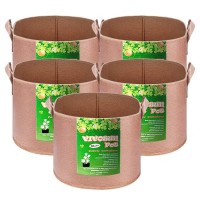 Vivosun 5Pack 10 Gallons Grow Bags Heavy Duty Thickened Nonwoven Fabric Pots With Strap Handles Tan